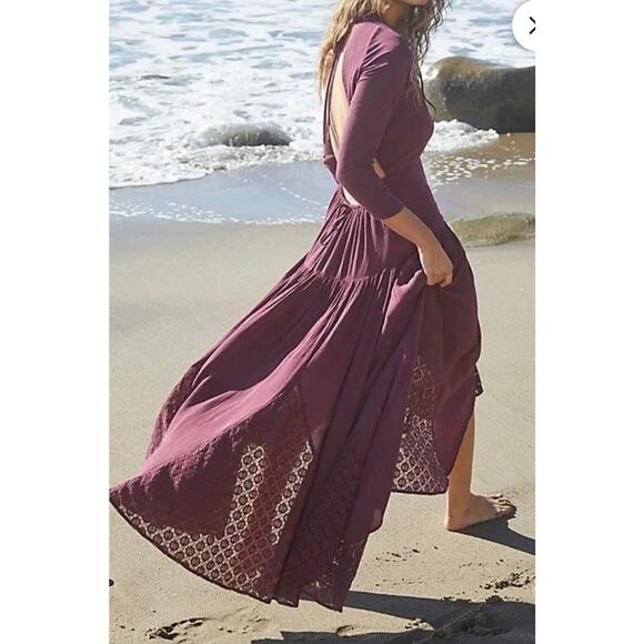Free People / Sea Me Maxi / Boho Crochet Detail Maxi Dress - Picture 2 of 4